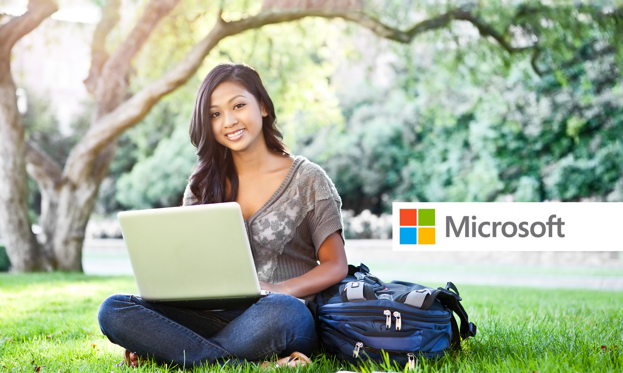 Image of Microsoft Banner with college student