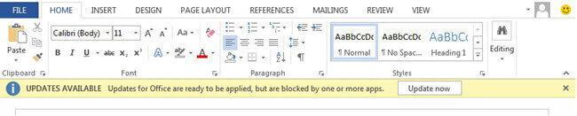 Image of an Upgrade Notification in Microsoft Word