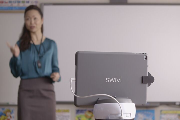 Image of Swivl C Series Robot with teacher in front of class